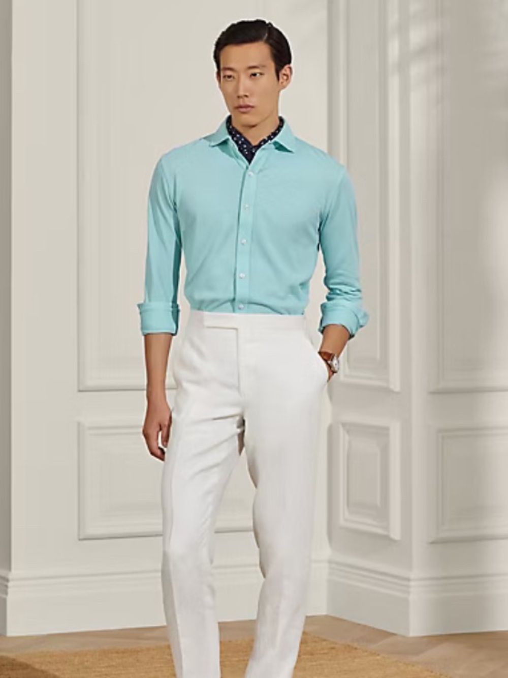 New Ralph Lauren Purple Label Light Aqua  washed pique Button-Down Shirt XXL